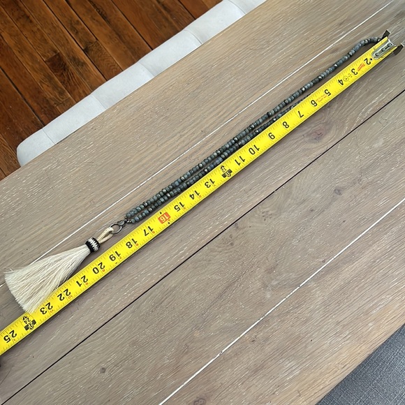 Opal and pyrite long silver diamond clasp horsehair charm tassel necklace - Picture 9 of 17